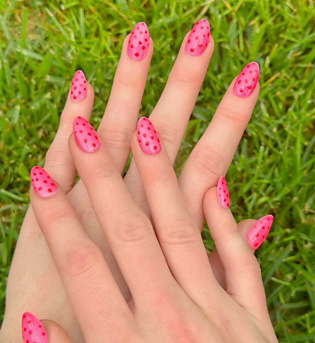 Dot Pink: 24pc Short Almond Hand-Painted Luxury Press-On Nails