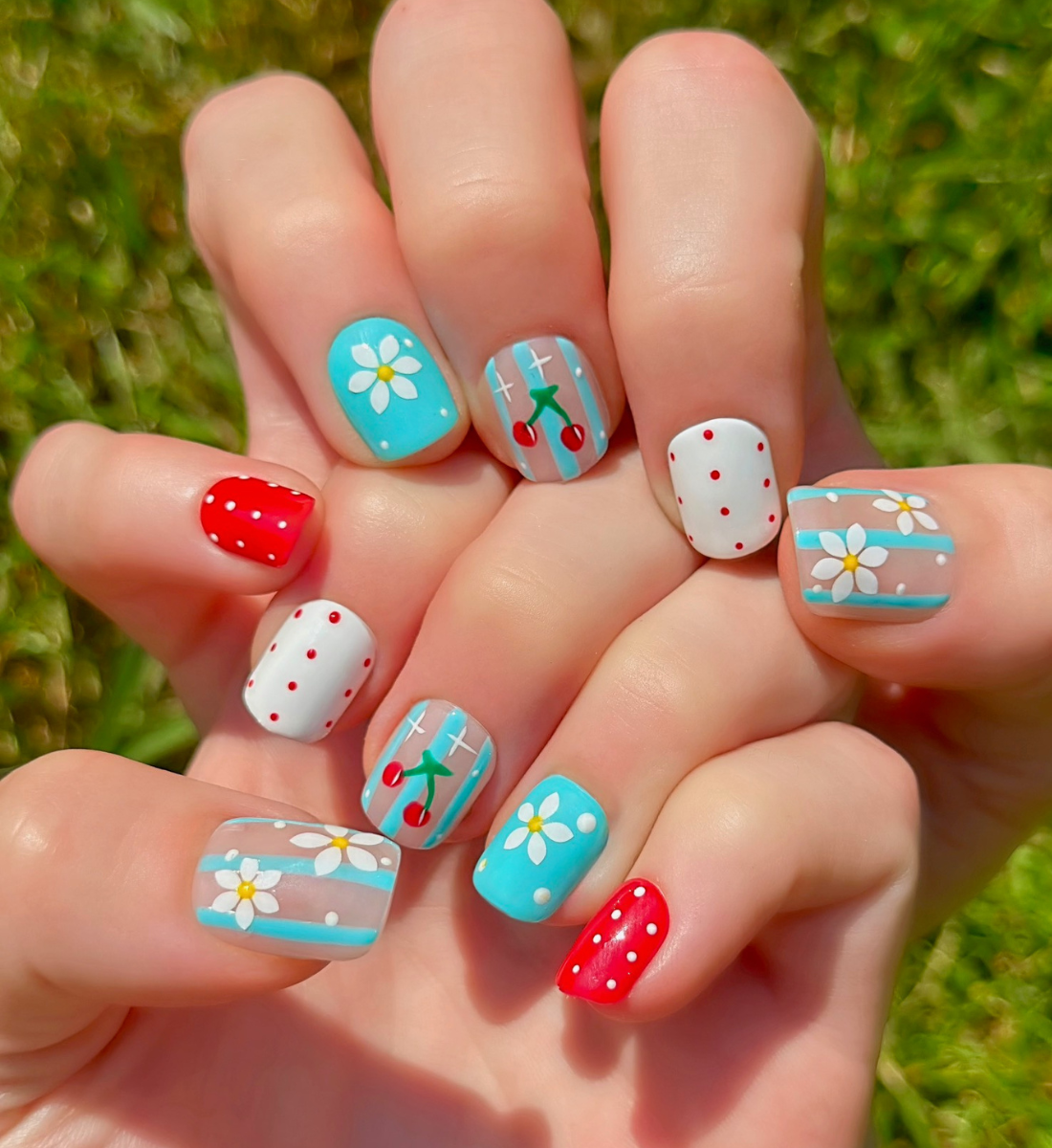 Cherry on Top: 24pc Hand-Painted Press-On Nails | Short Squoval | Square | Round