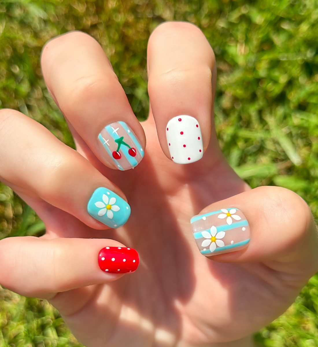 Cherry on Top: 24pc Hand-Painted Press-On Nails | Short Squoval | Square | Round