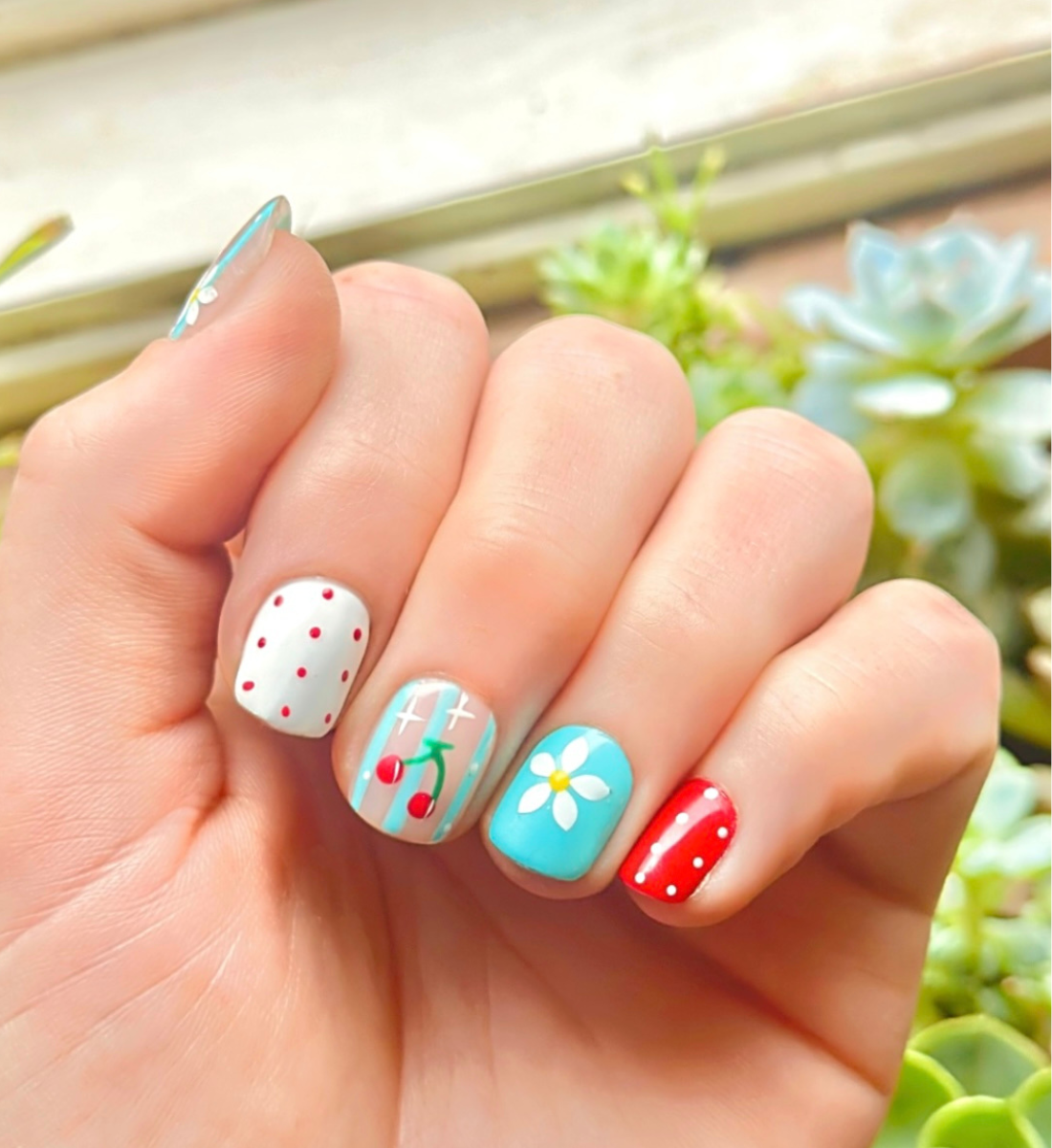 Cherry on Top: 24pc Hand-Painted Press-On Nails | Short Squoval | Square | Round