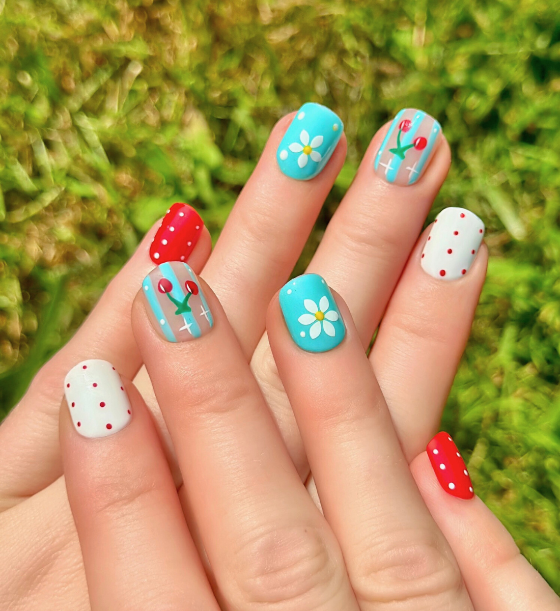 Cherry on Top: 24pc Hand-Painted Press-On Nails | Short Squoval | Square | Round