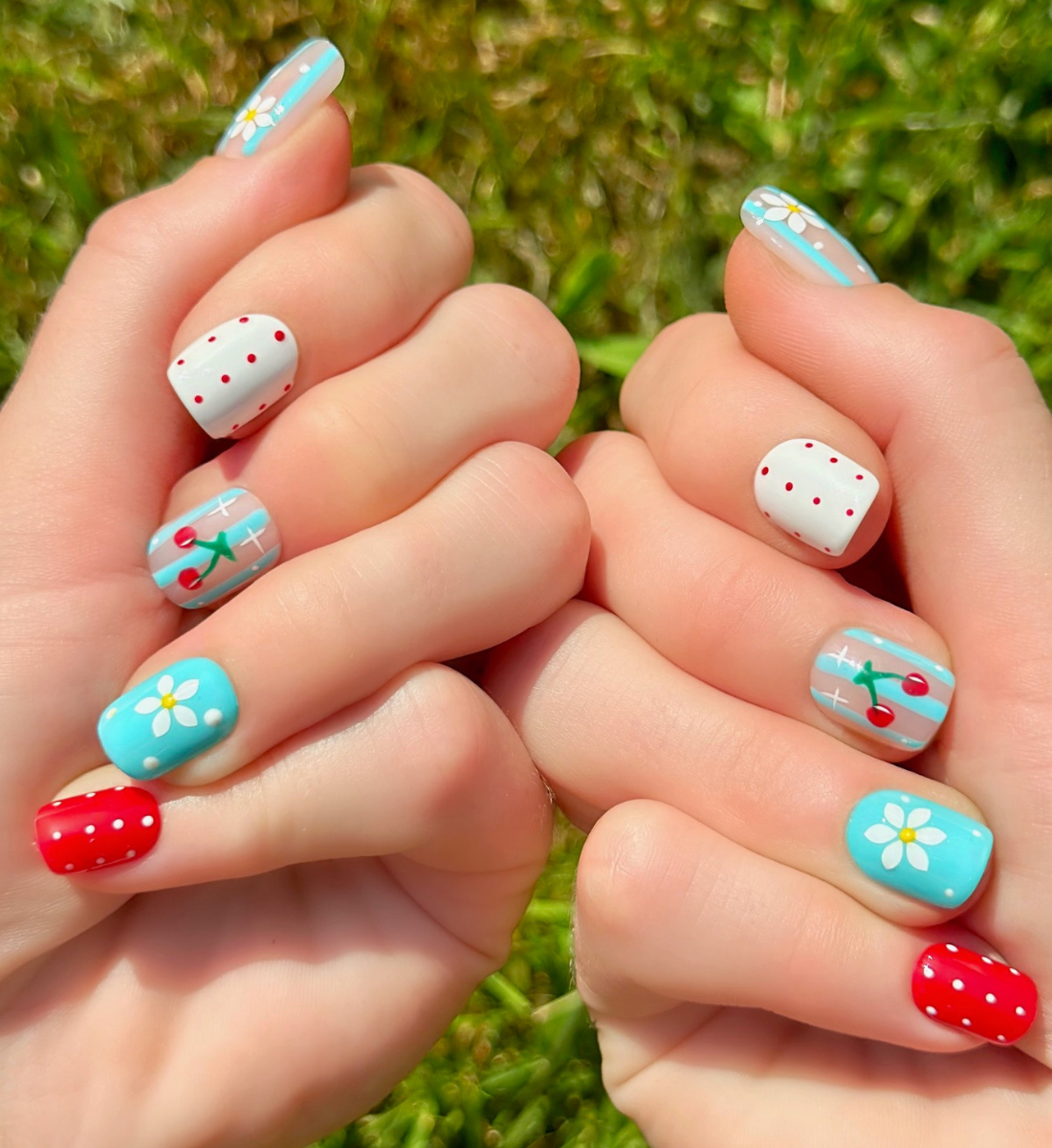 Cherry on Top: 24pc Hand-Painted Press-On Nails | Short Squoval | Square | Round