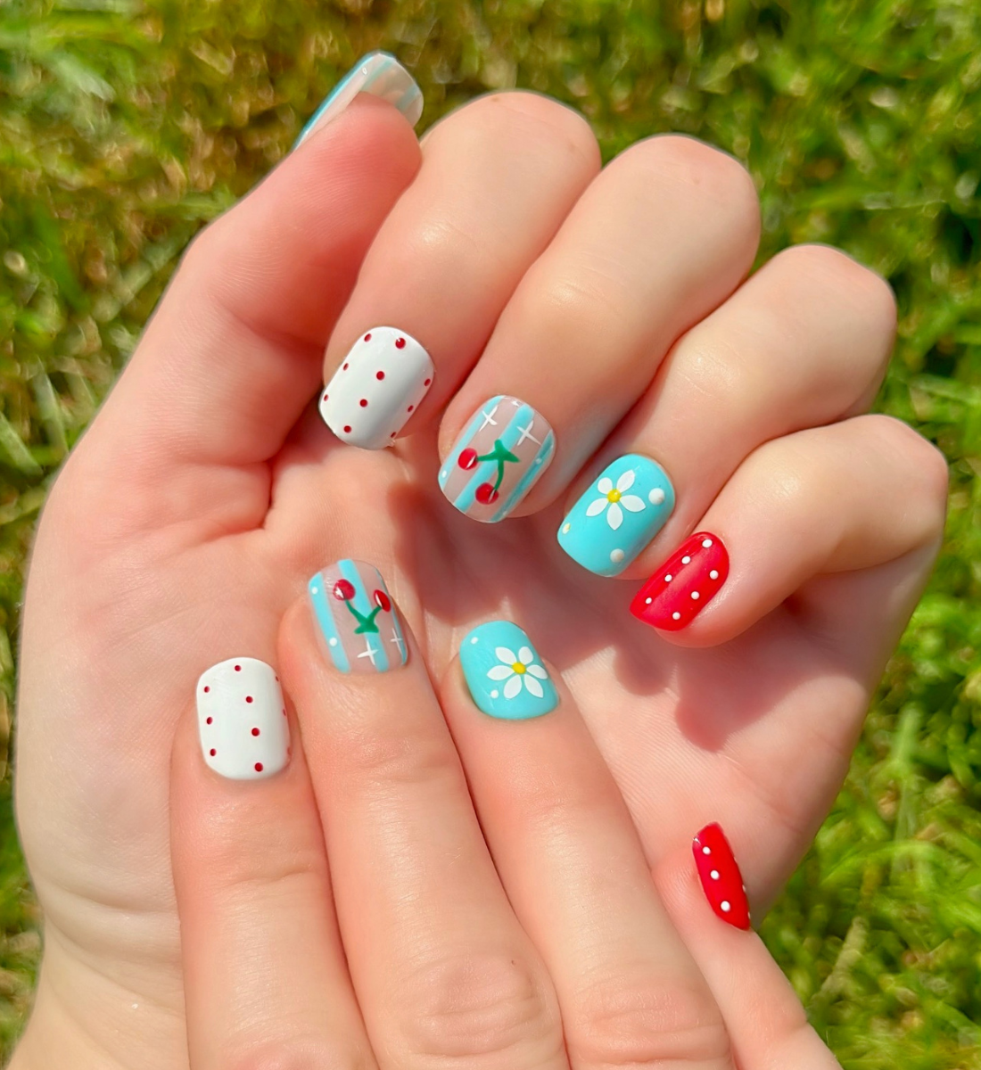 Cherry on Top: 24pc Hand-Painted Press-On Nails | Short Squoval | Square | Round