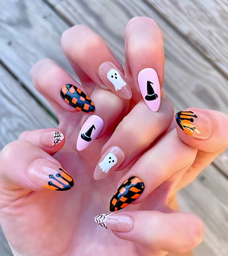 Witch, Please: 24pc Long Almond Hand-Painted Press-On Nails