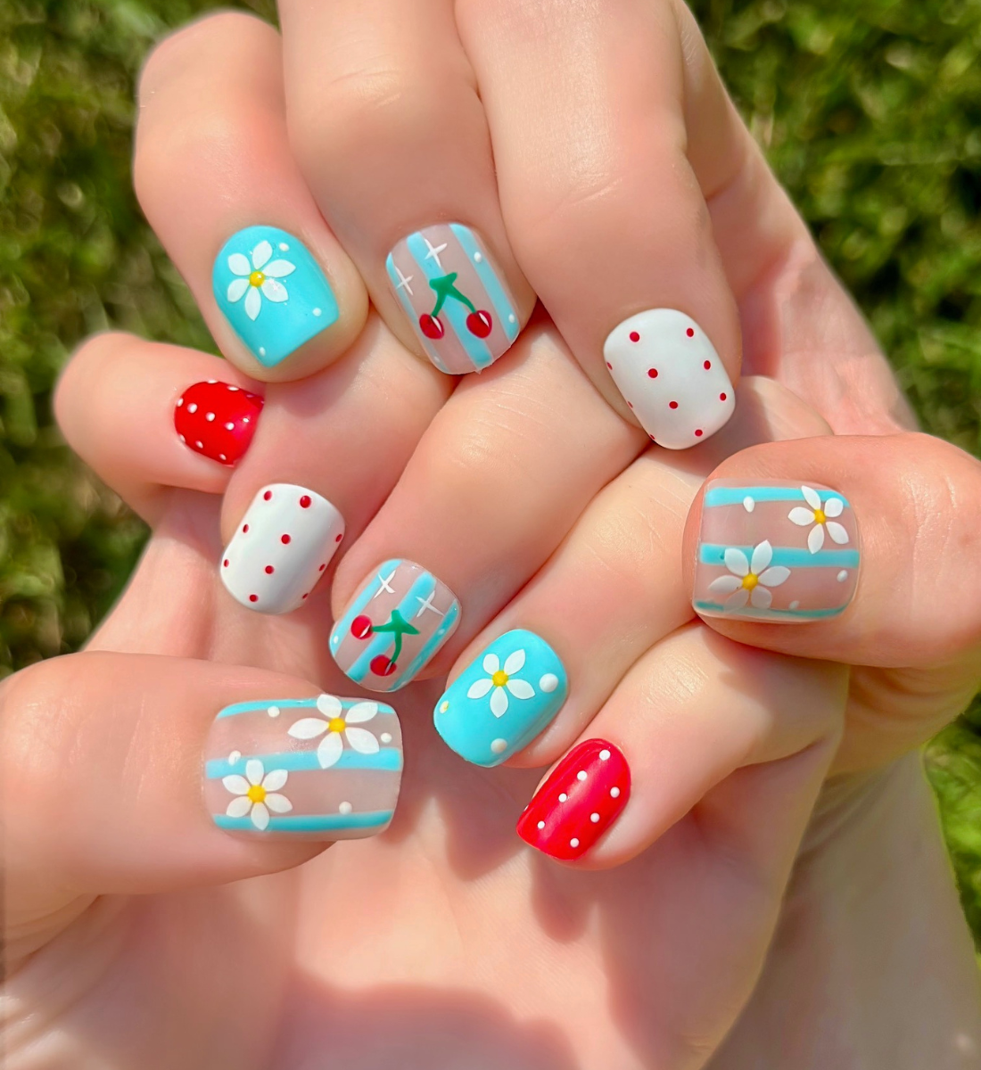 Cherry on Top: 24pc Hand-Painted Press-On Nails | Short Squoval | Square | Round