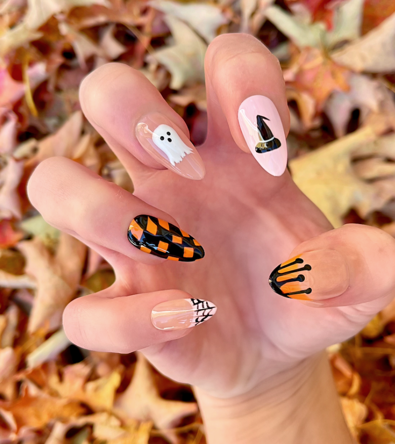 Witch, Please: 24pc Long Almond Hand-Painted Press-On Nails
