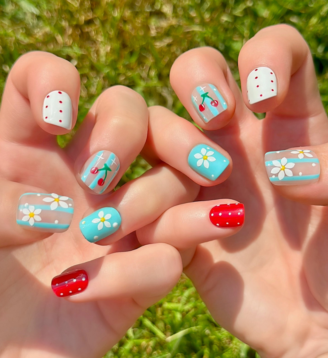 Cherry on Top: 24pc Hand-Painted Press-On Nails | Short Squoval | Square | Round