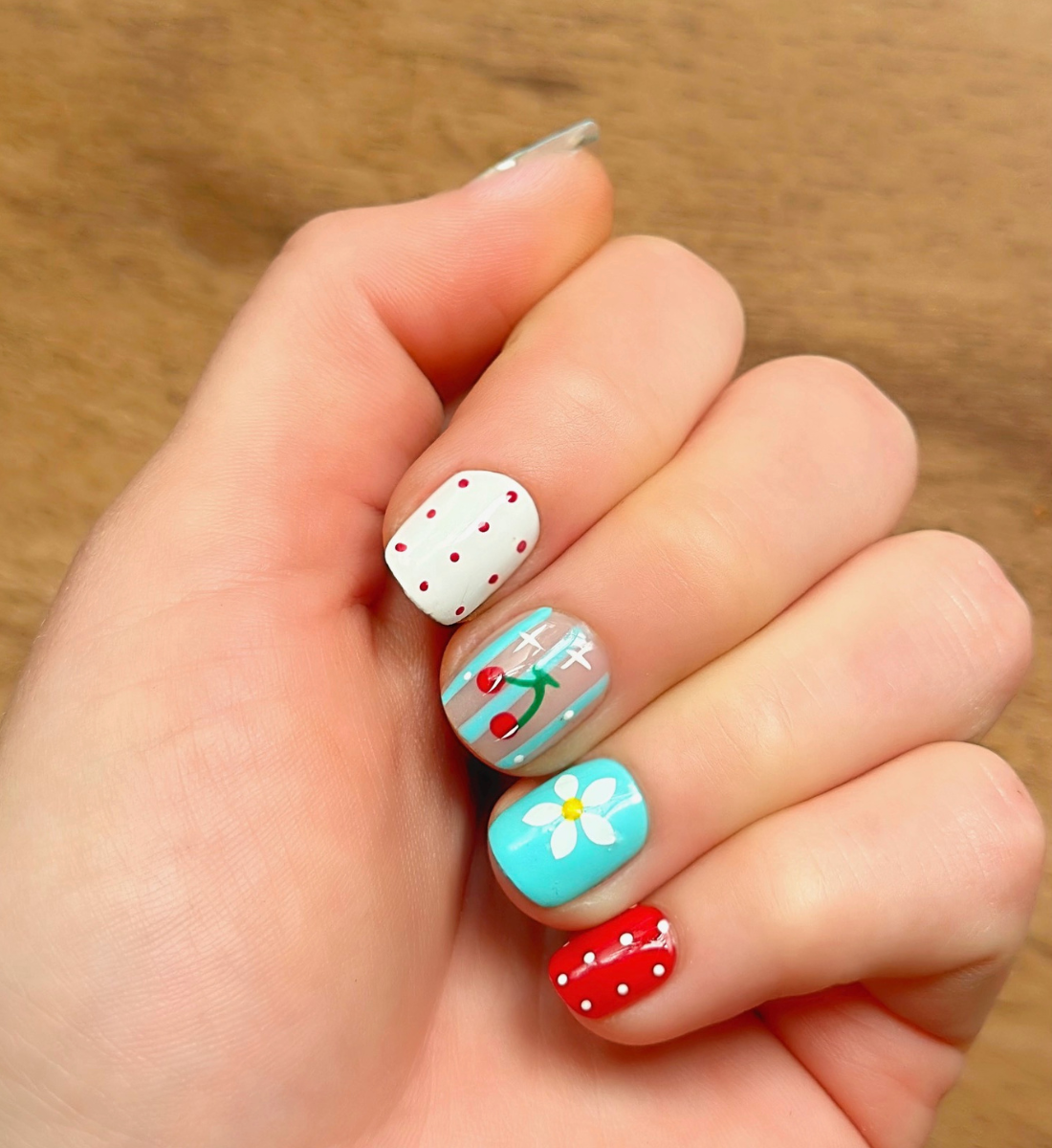 Cherry on Top: 24pc Hand-Painted Press-On Nails | Short Squoval | Square | Round