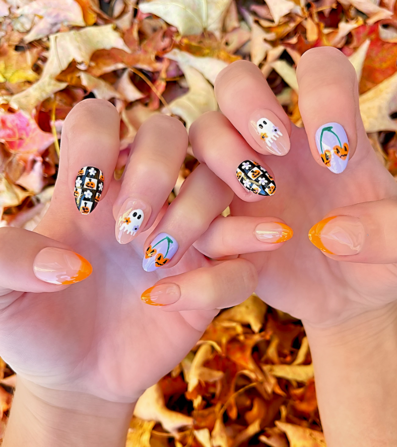 Checker Treat! - 24 Piece Short Almond Hand-Painted Press-Ons