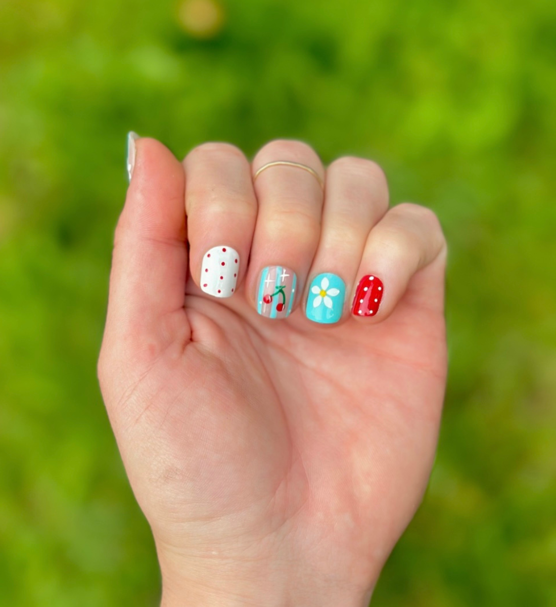 Cherry on Top: 24pc Hand-Painted Press-On Nails | Short Squoval | Square | Round