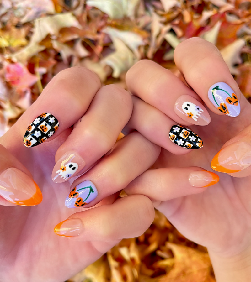 Checker Treat! - 24 Piece Short Almond Hand-Painted Press-Ons