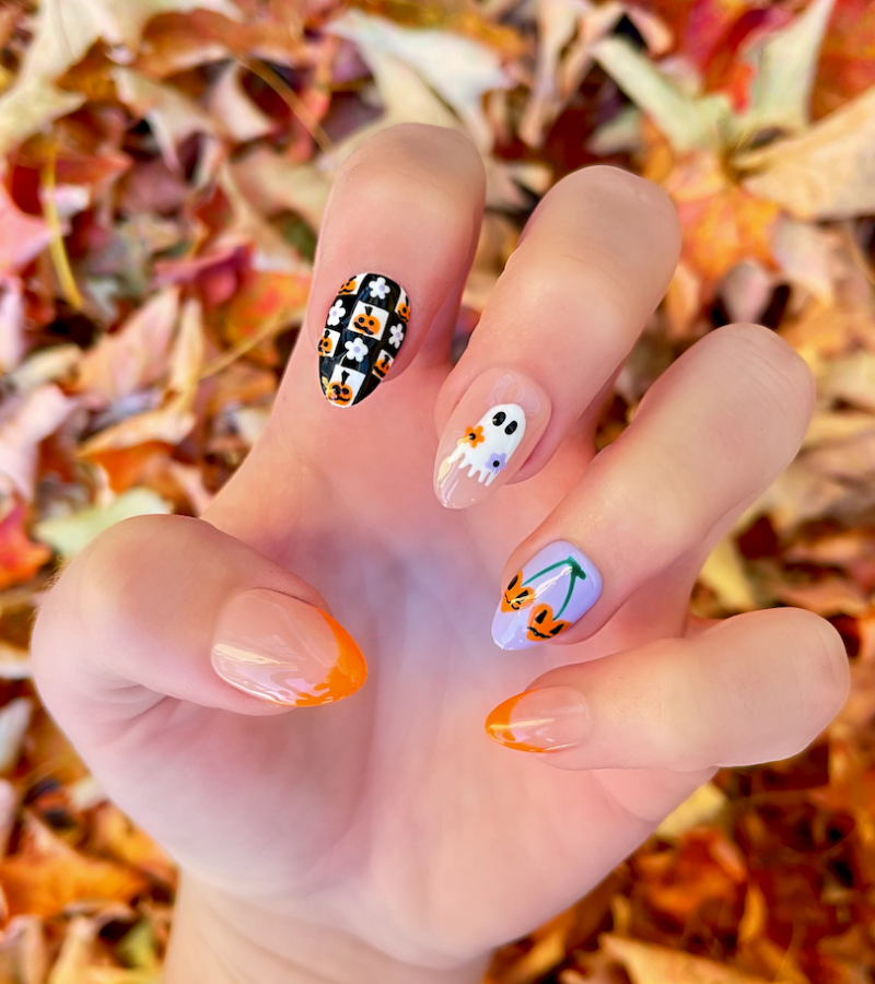 Checker Treat! - 24 Piece Short Almond Hand-Painted Press-Ons