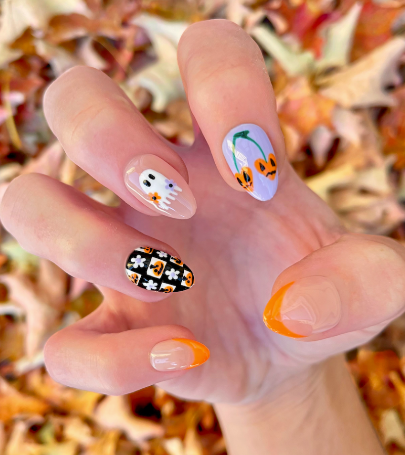 Checker Treat! - 24 Piece Short Almond Hand-Painted Press-Ons