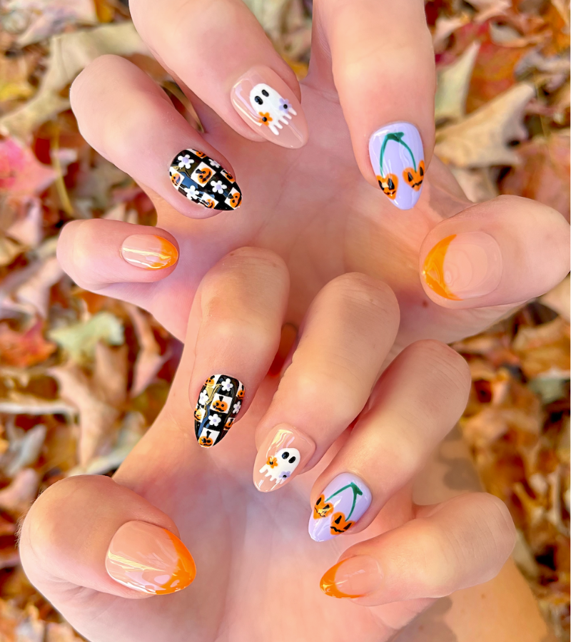 Checker Treat! - 24 Piece Short Almond Hand-Painted Press-Ons