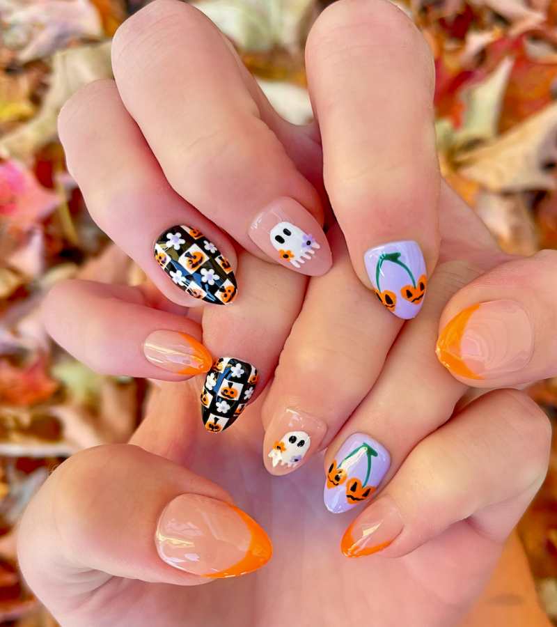 Checker Treat! - 24 Piece Short Almond Hand-Painted Press-Ons
