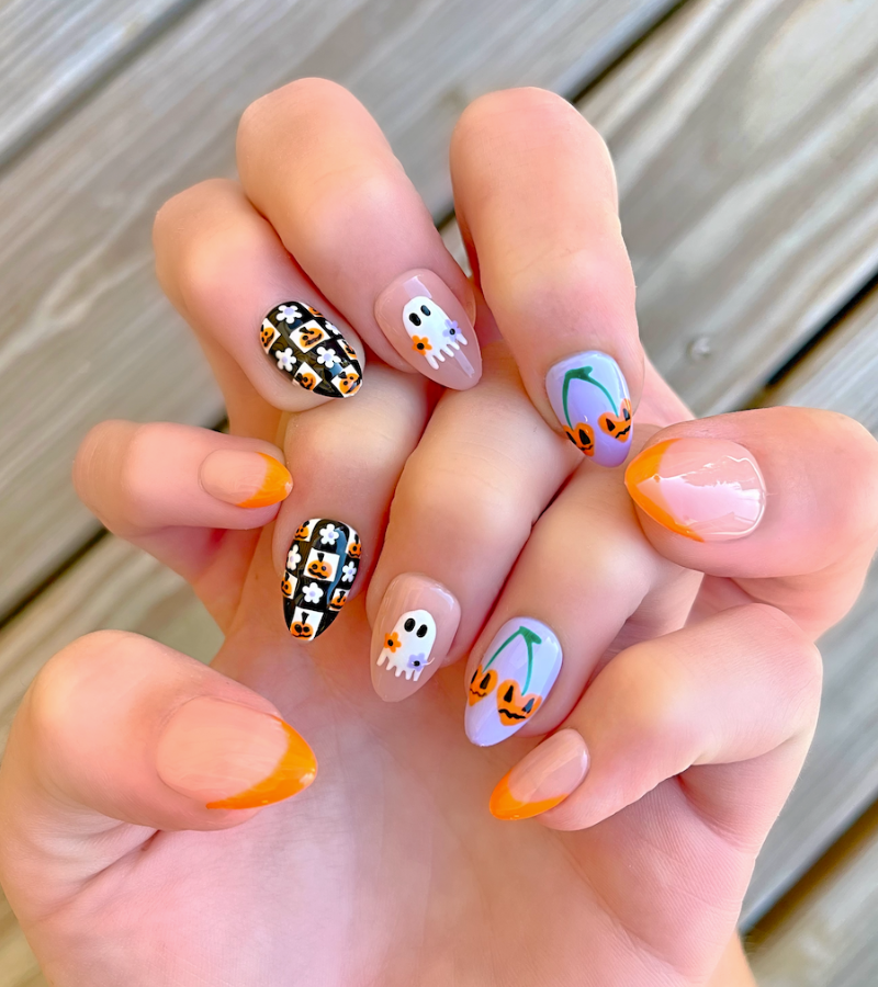 Checker Treat! - 24 Piece Short Almond Hand-Painted Press-Ons