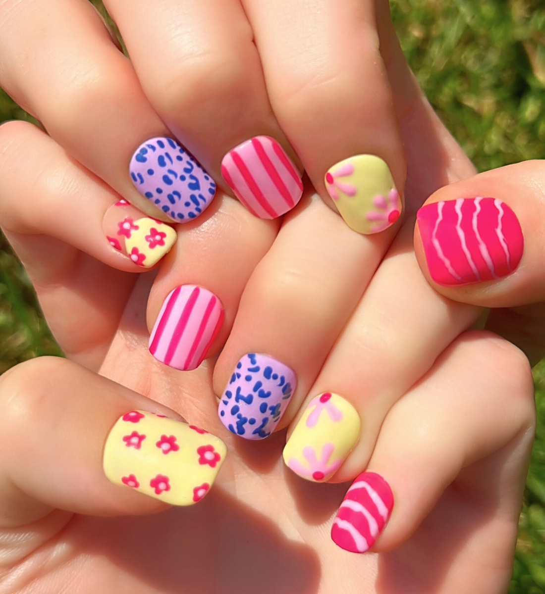Candy Safari: Hand-Painted Press-On Nails | Short Squoval | Square | Round