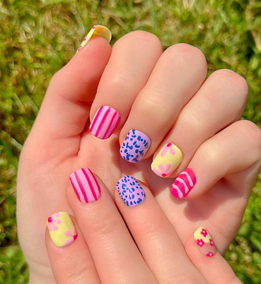 Candy Safari: Hand-Painted Press-On Nails | Short Squoval | Square | Round