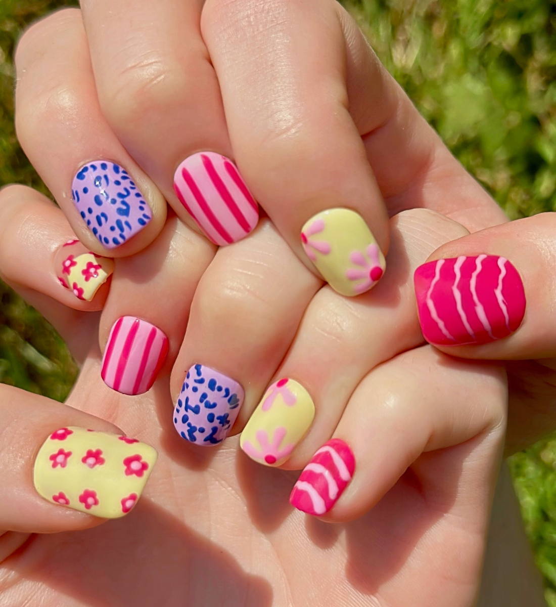 Candy Safari: Hand-Painted Press-On Nails | Short Squoval | Square | Round