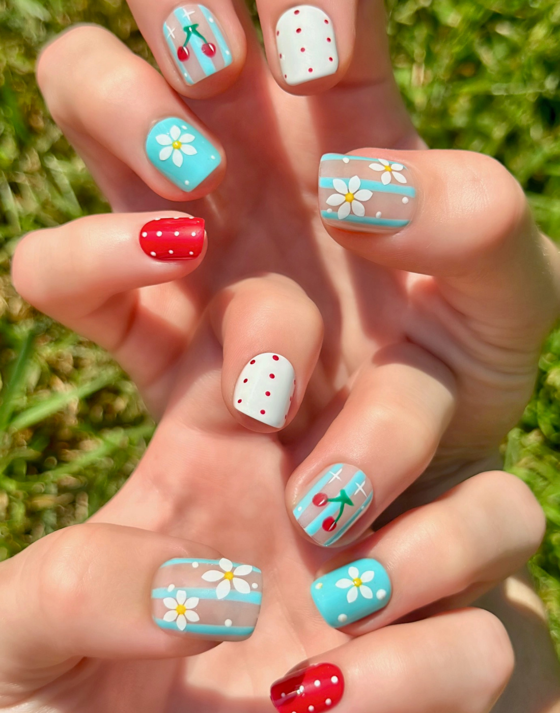 Cherry on Top: 24pc Hand-Painted Press-On Nails | Short Squoval | Square | Round