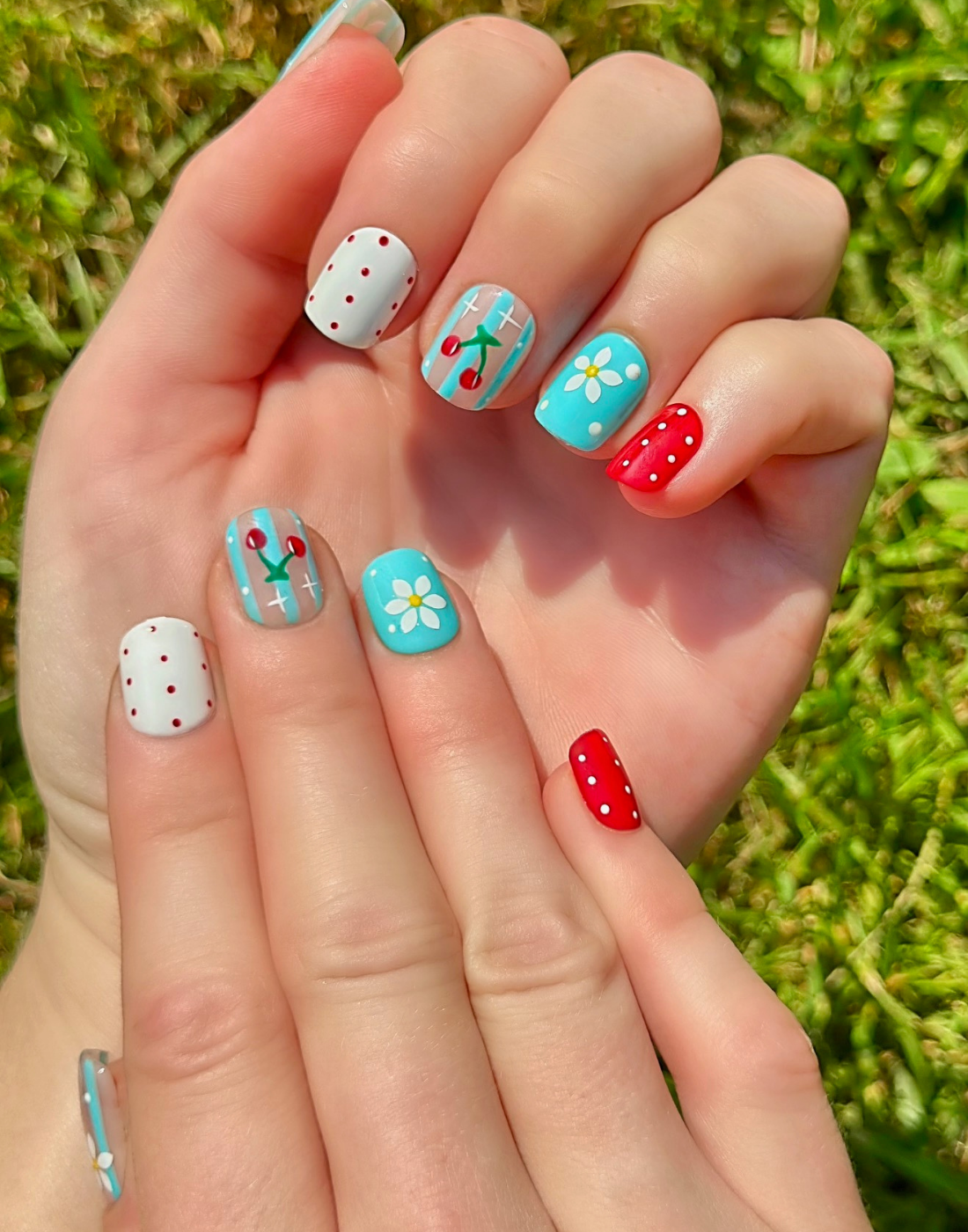 Cherry on Top: 24pc Hand-Painted Press-On Nails | Short Squoval | Square | Round