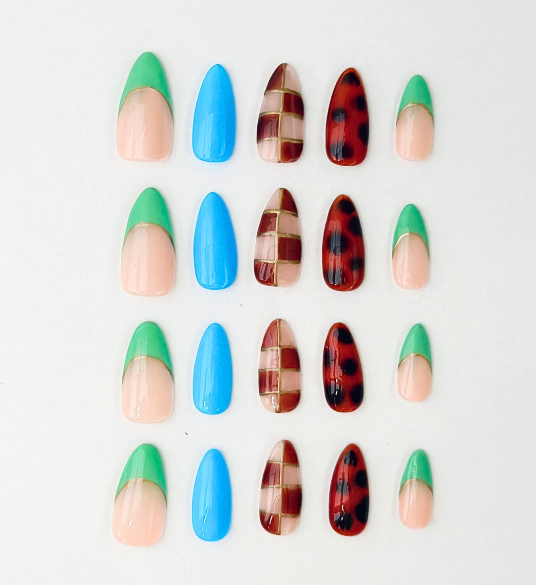 Chess Not Checkers: 24pc Long Almond Hand-Painted Luxury Press-On-Nails