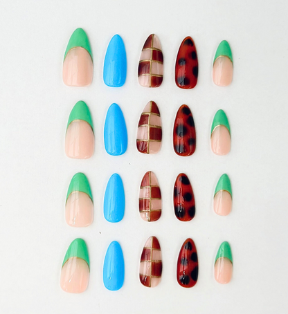 Chess Not Checkers: 24pc Long Almond Hand-Painted Luxury Press-On-Nails