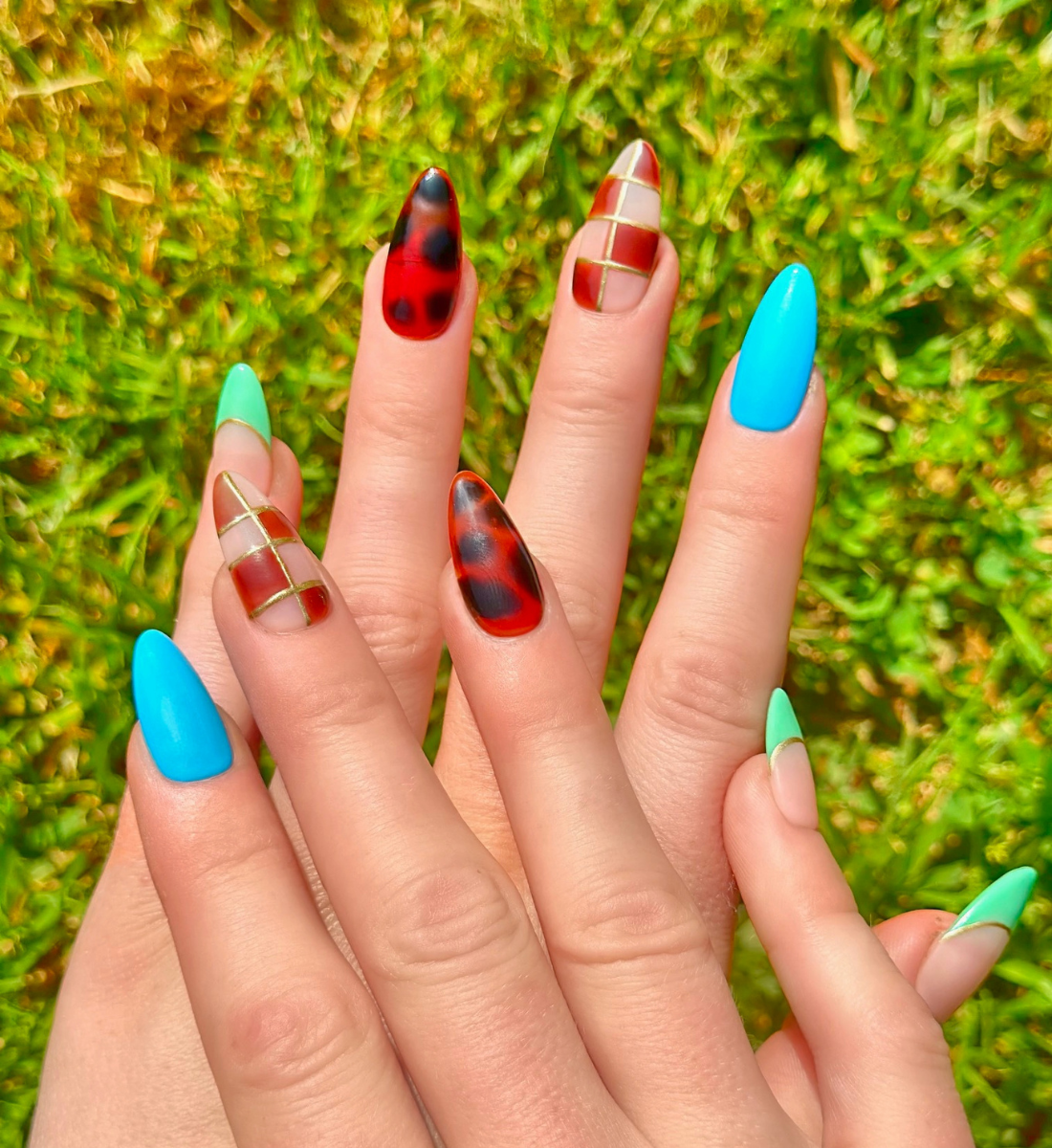 Chess Not Checkers: 24pc Long Almond Hand-Painted Luxury Press-On-Nails