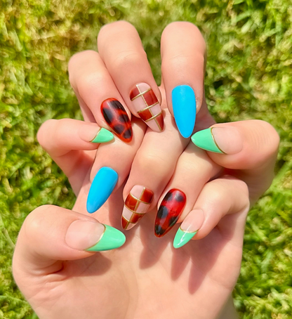 Chess Not Checkers: 24pc Long Almond Hand-Painted Luxury Press-On-Nails