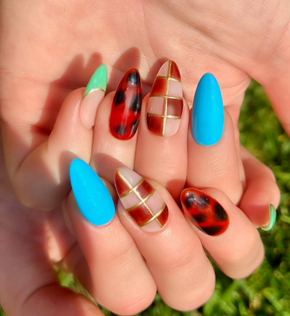 Chess Not Checkers: 24pc Long Almond Hand-Painted Luxury Press-On-Nails