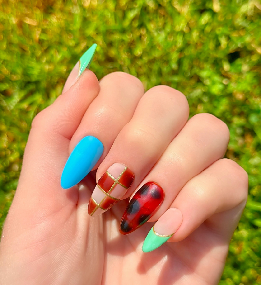 Chess Not Checkers: 24pc Long Almond Hand-Painted Luxury Press-On-Nails