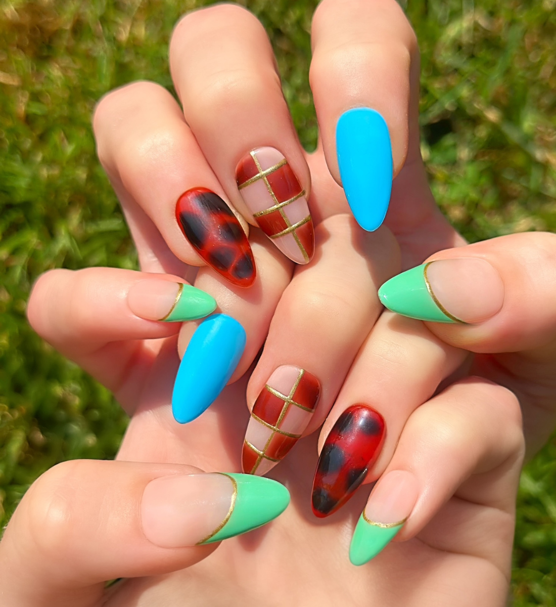 Chess Not Checkers: 24pc Long Almond Hand-Painted Luxury Press-On-Nails