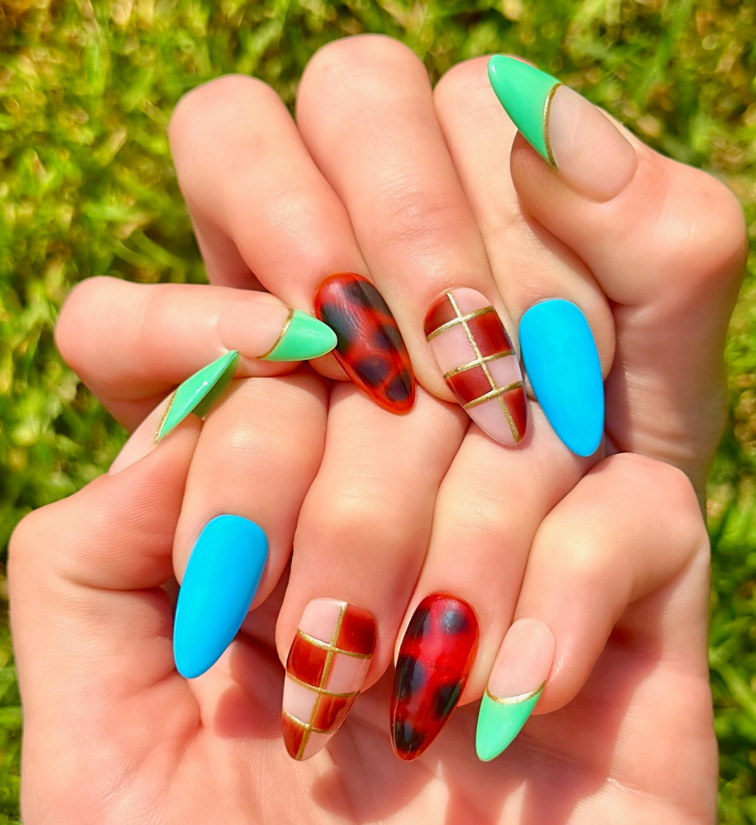 Chess Not Checkers: 24pc Long Almond Hand-Painted Luxury Press-On-Nails