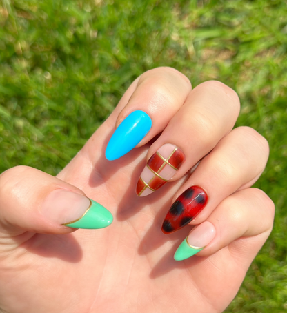 Chess Not Checkers: 24pc Long Almond Hand-Painted Luxury Press-On-Nails