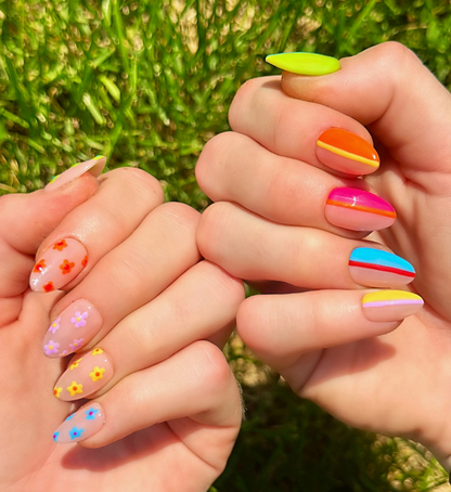 Stripes or Flowers? Let's Get Both: 24pc Hand-Painted Luxury Press-On Nails