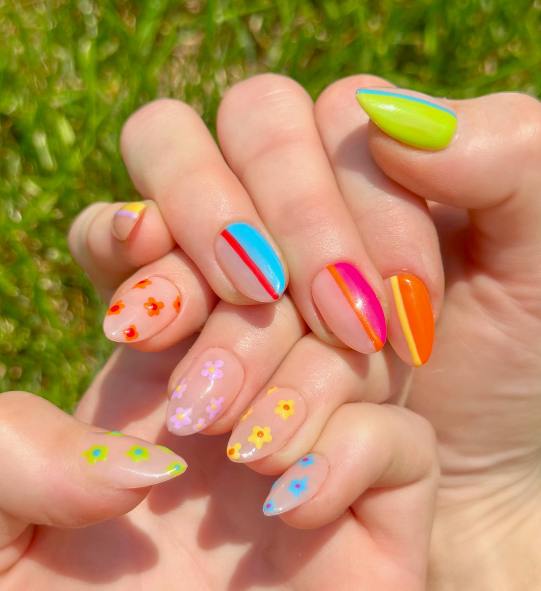 Stripes or Flowers? Let's Get Both: 24pc Hand-Painted Luxury Press-On Nails