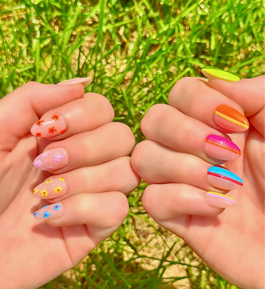 Stripes or Flowers? Let's Get Both: 24pc Hand-Painted Luxury Press-On Nails