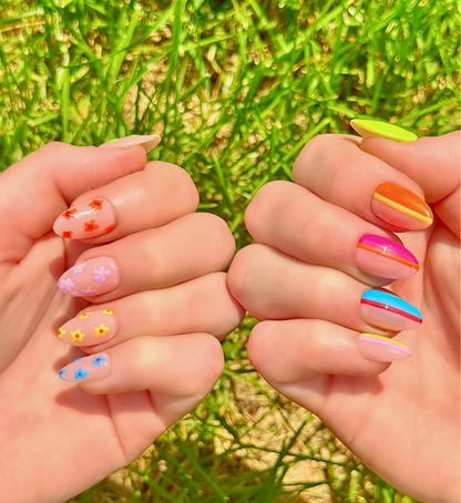 Stripes or Flowers? Let's Get Both: 24pc Hand-Painted Luxury Press-On Nails