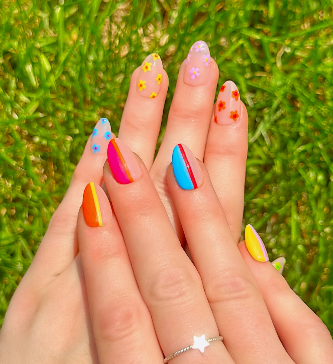 Stripes or Flowers? Let's Get Both: 24pc Hand-Painted Luxury Press-On Nails