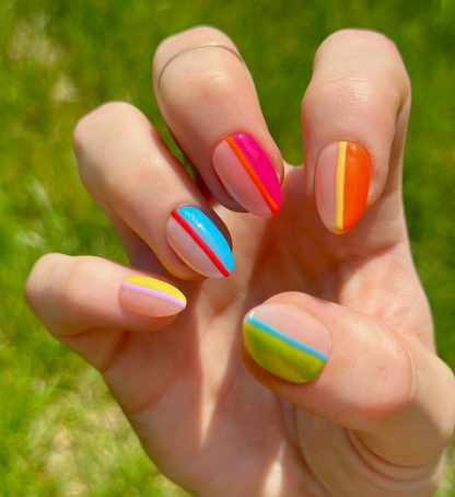 Stripes or Flowers? Let's Get Both: 24pc Hand-Painted Luxury Press-On Nails