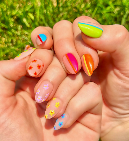 Stripes or Flowers? Let's Get Both: 24pc Hand-Painted Luxury Press-On Nails
