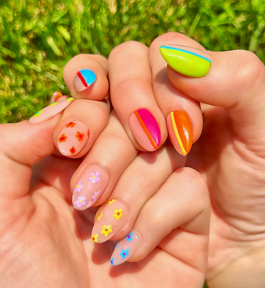 Stripes or Flowers? Let's Get Both: 24pc Hand-Painted Luxury Press-On Nails