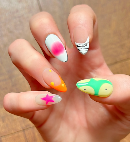 Cosmic Carnival: 24 pc Long Almond Hand-Painted Luxury Press-On-Nails