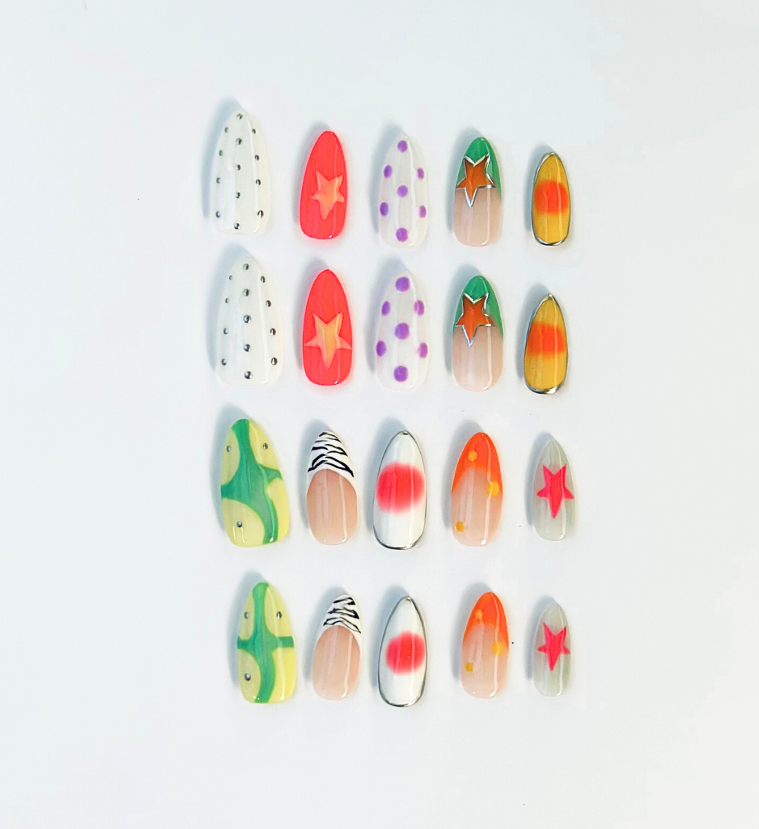 Cosmic Carnival: 24 pc Long Almond Hand-Painted Luxury Press-On-Nails