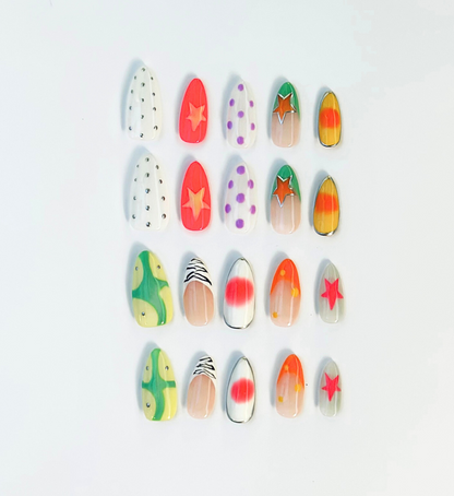 Cosmic Carnival: 24 pc Long Almond Hand-Painted Luxury Press-On-Nails