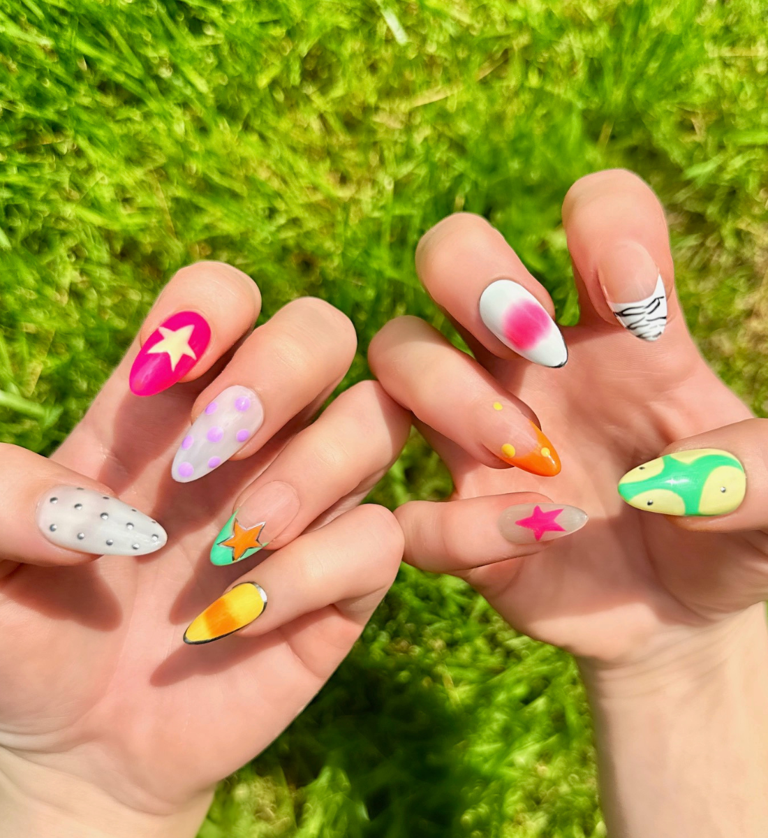 Cosmic Carnival: 24 pc Long Almond Hand-Painted Luxury Press-On-Nails