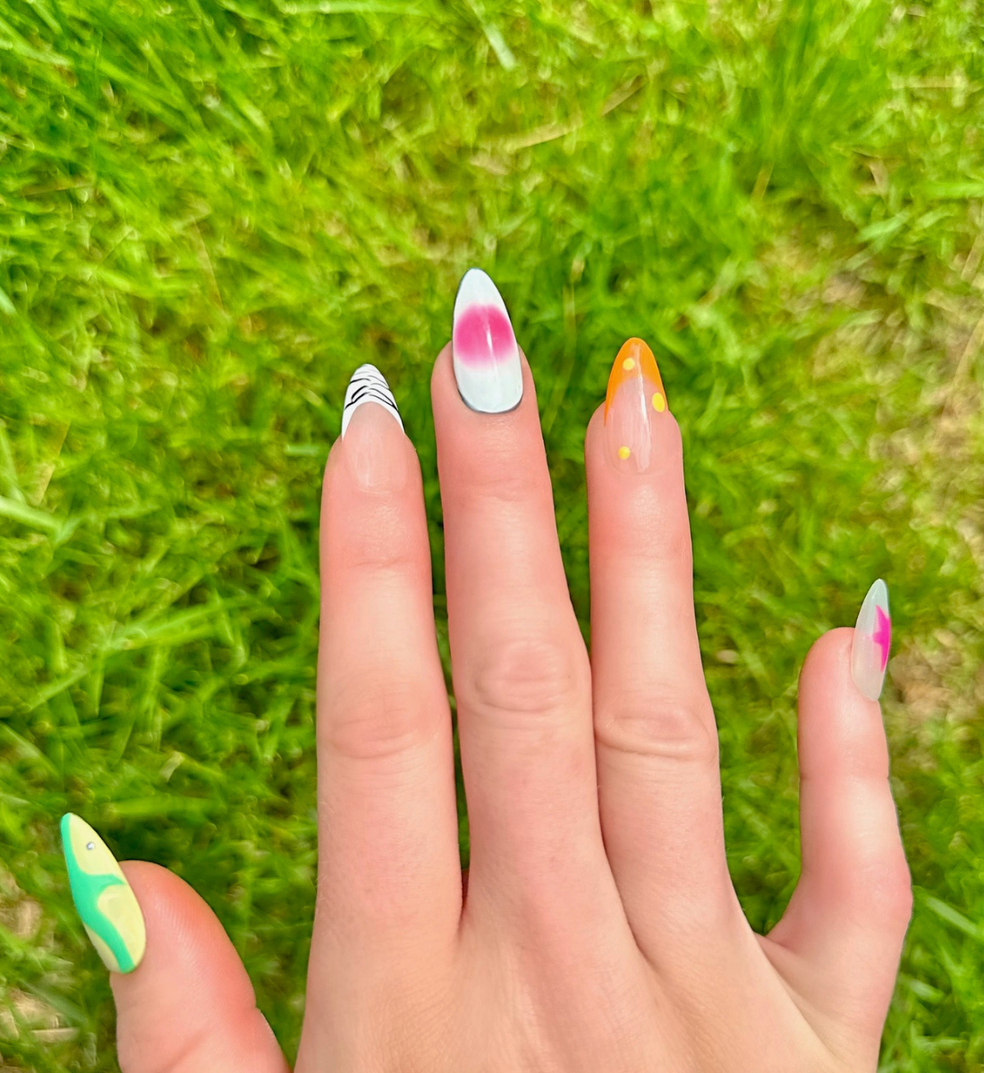 Cosmic Carnival: 24 pc Long Almond Hand-Painted Luxury Press-On-Nails