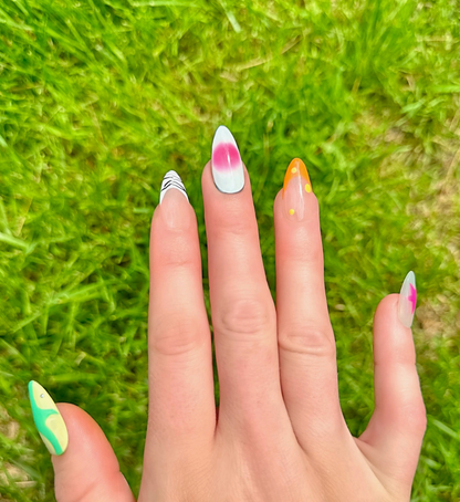 Cosmic Carnival: 24 pc Long Almond Hand-Painted Luxury Press-On-Nails