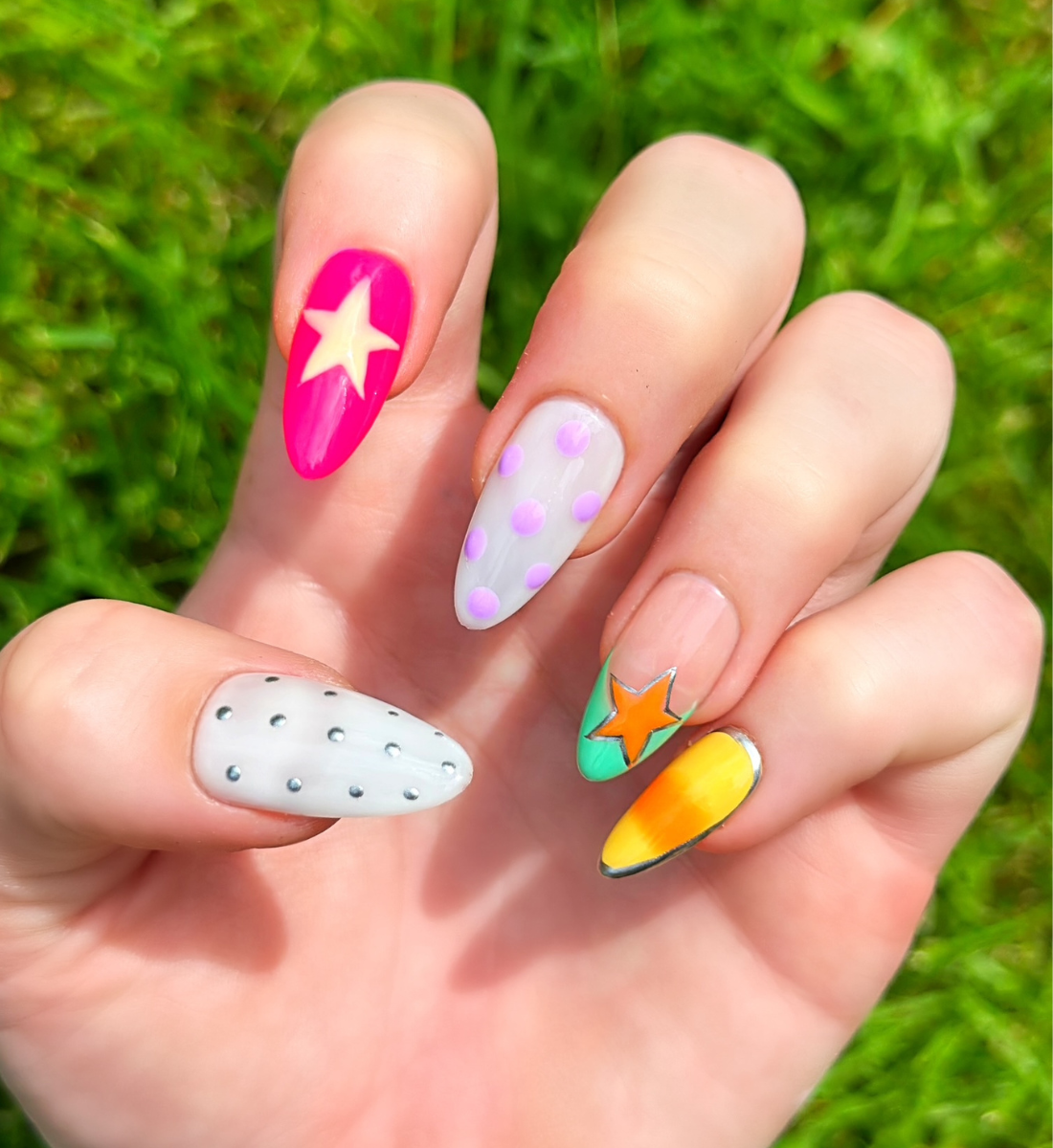 Cosmic Carnival: 24 pc Long Almond Hand-Painted Luxury Press-On-Nails