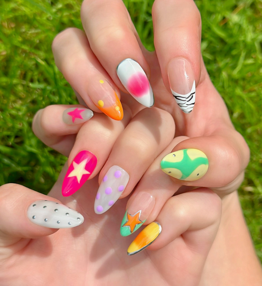 Cosmic Carnival: 24 pc Long Almond Hand-Painted Luxury Press-On-Nails